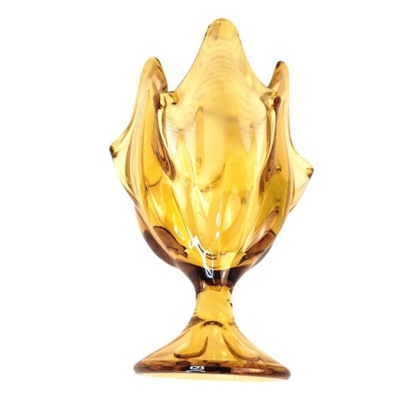 Amber Art Glass Swung Glass Candy Dish or Decorative Bowl, MCM Vintage 1960s - Picture 2 of 4